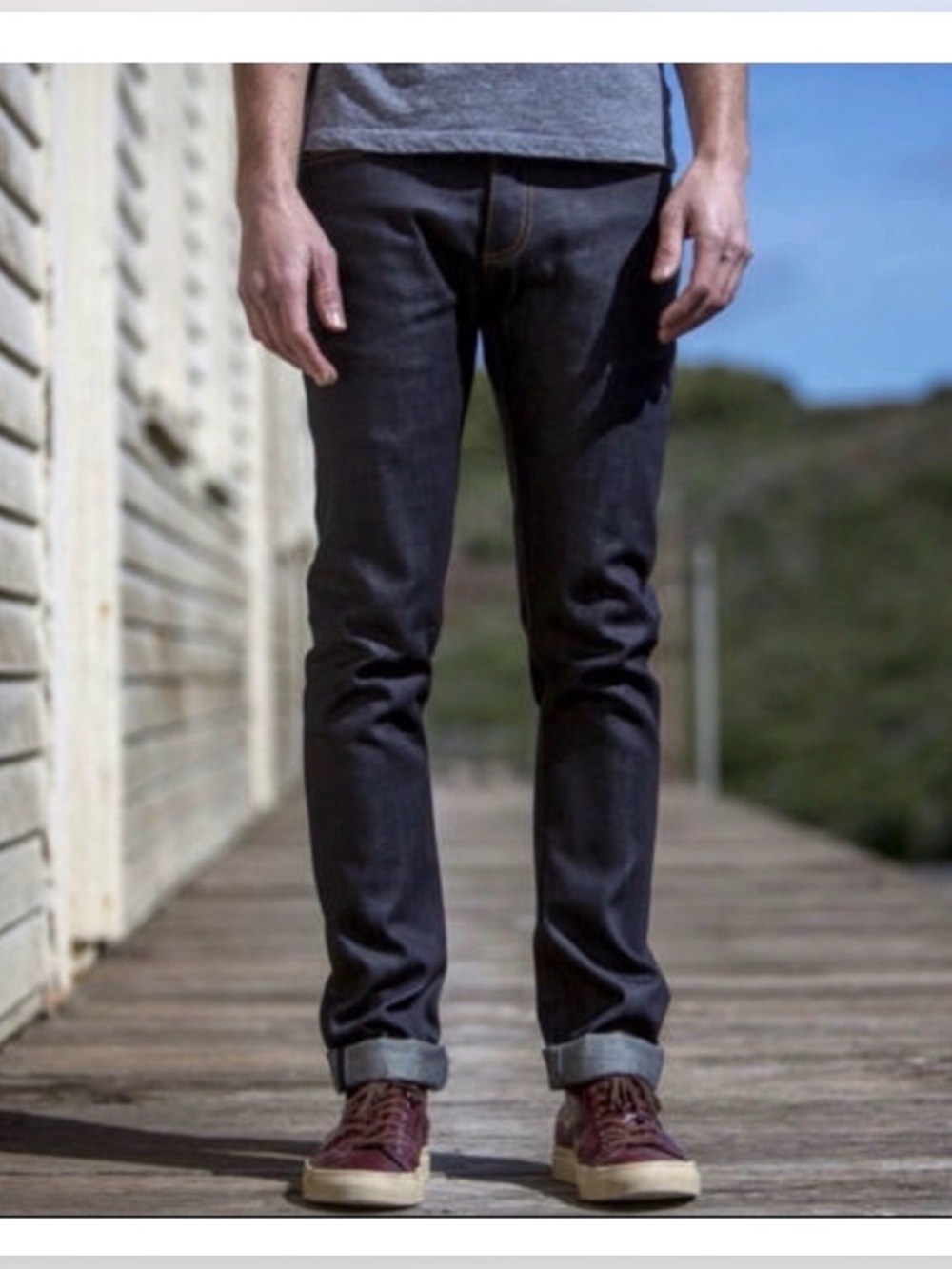 Gustin Men's Slim Raw Selvedge Classic Versatile Indigo Jeans Size 37